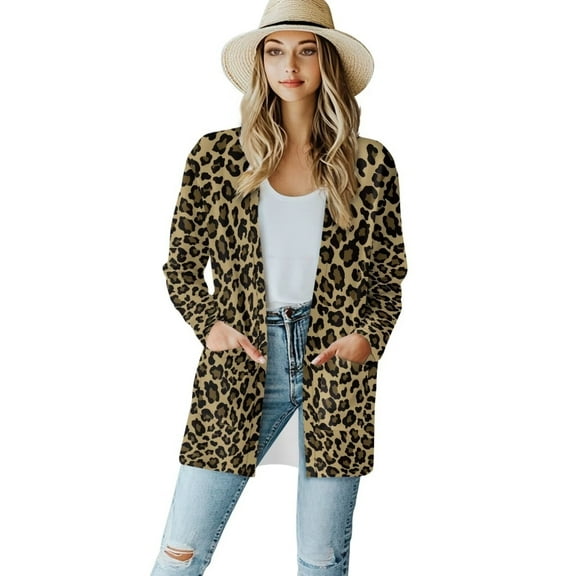 Garronmavis Long Sleeve Cardigan for Women Jacket Light Weight Cardigan Sweaters Knit Jacket Open Front Shirt Plus Size Beach Cover Ups Leopard
