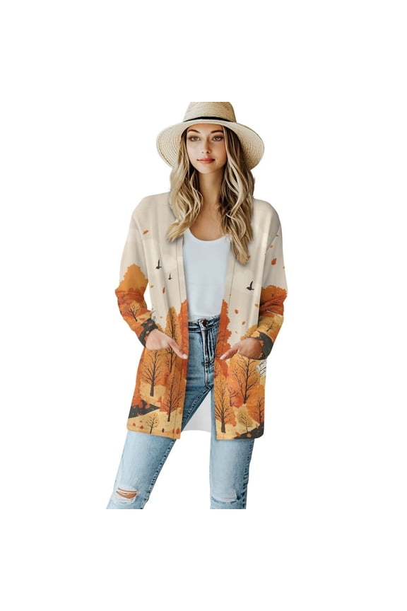 Long Sleeve Sweaters for Women Dressy Open Front Knit Cardigan Cardigan Jacket Plus Size Beach Cover Up with Pockets Autumn Forest