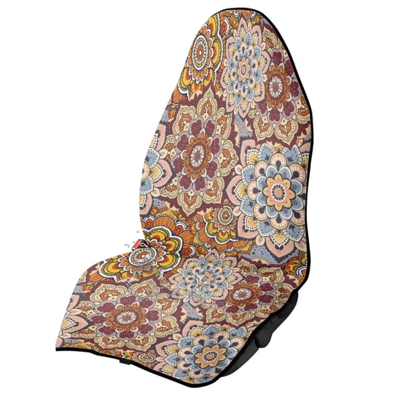 Garronmavis Mandala Pattern Stain-Resistant Waterproof Front Car Seat Towel Cover, Breathable Non-Slip Universal Fit Seat Protector for Cars SUV Truck Sedan Van