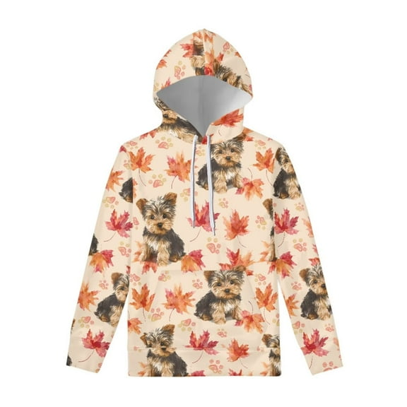 Garronmavis Maple Leaf Yorkshire Terrier Womens Athletic Hoodies Long Sleeve Sweatshirts for Women Loose Fit Pullover Sweater Plus Size Fall Clothing Hooded Shirts