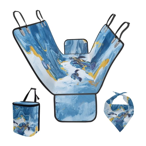 Garronmavis Marble Patterned Turtle Dog Seat Cover for Back Seat Multipurpose Trash Bin with Storage Pockets Dog Scarf for Large Dogs 3 PCS Car Seat Cover Pet Car Seat Protection