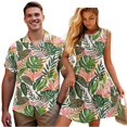 thumbnail image 1 of Garronmavis Matching Summer Outfits for Couples Mens Button Up Shirt Polyester Vacation Tropical Flowers Loose Beach Tops and Women's Tank Dress Elastic Waistband Vacation Clothes, 1 of 7