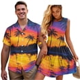 thumbnail image 1 of Garronmavis Matching Vacation Outfits for Couples Sunset Glow Mens Button Down Shirts Size L and Casual Dresses for Women Patchwork Ruffles Party Midi Dress, 1 of 7