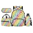 thumbnail image 1 of Garronmavis Multicolor Rainbow Zebra Stripe Casual Backpack Kit, 17 Inch Vibrant Animal Print Kids School Bag Set with Thermal Lunch Box, Pen Case and Water Bottle Holder, 1 of 7