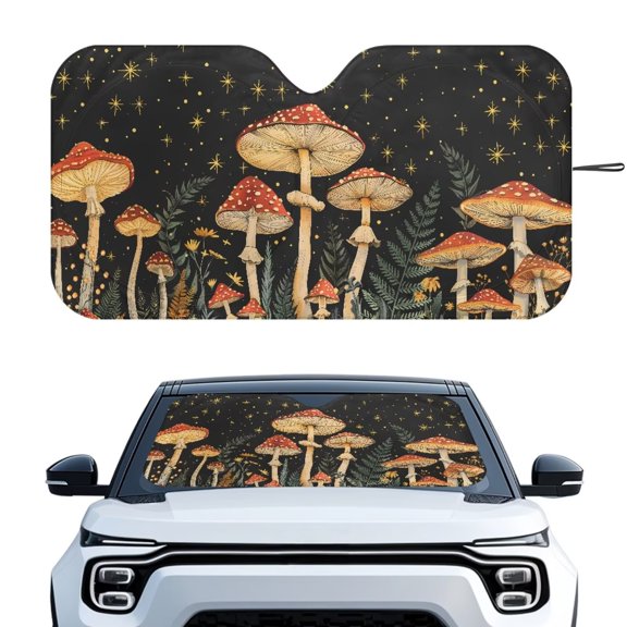 Garronmavis Mushroom Star Car Windshield Sun Shade Foldable Sunshade for Car Front Window for Interior Sun Protection Easy to Install Reflect UV Sun and Heat and Protect Your Car 66.5 x 34.5 inches