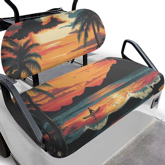 Garronmavis Palm Tree Haweii Universal Golf Cart Seat Covers for All Weather Soft Polyester Split Backrest Front Seat Cover Smooth and Simple Universal Interior Accessiores