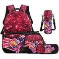 thumbnail image 1 of Garronmavis Pastel Red Cheer Bow Kids Girls Backpack and Lunch Box 4-Piece Set, Cute Glitter Printed School Bookbag with Pencil Case + Water Holder Case for Elementary and Middle School Use, 1 of 8