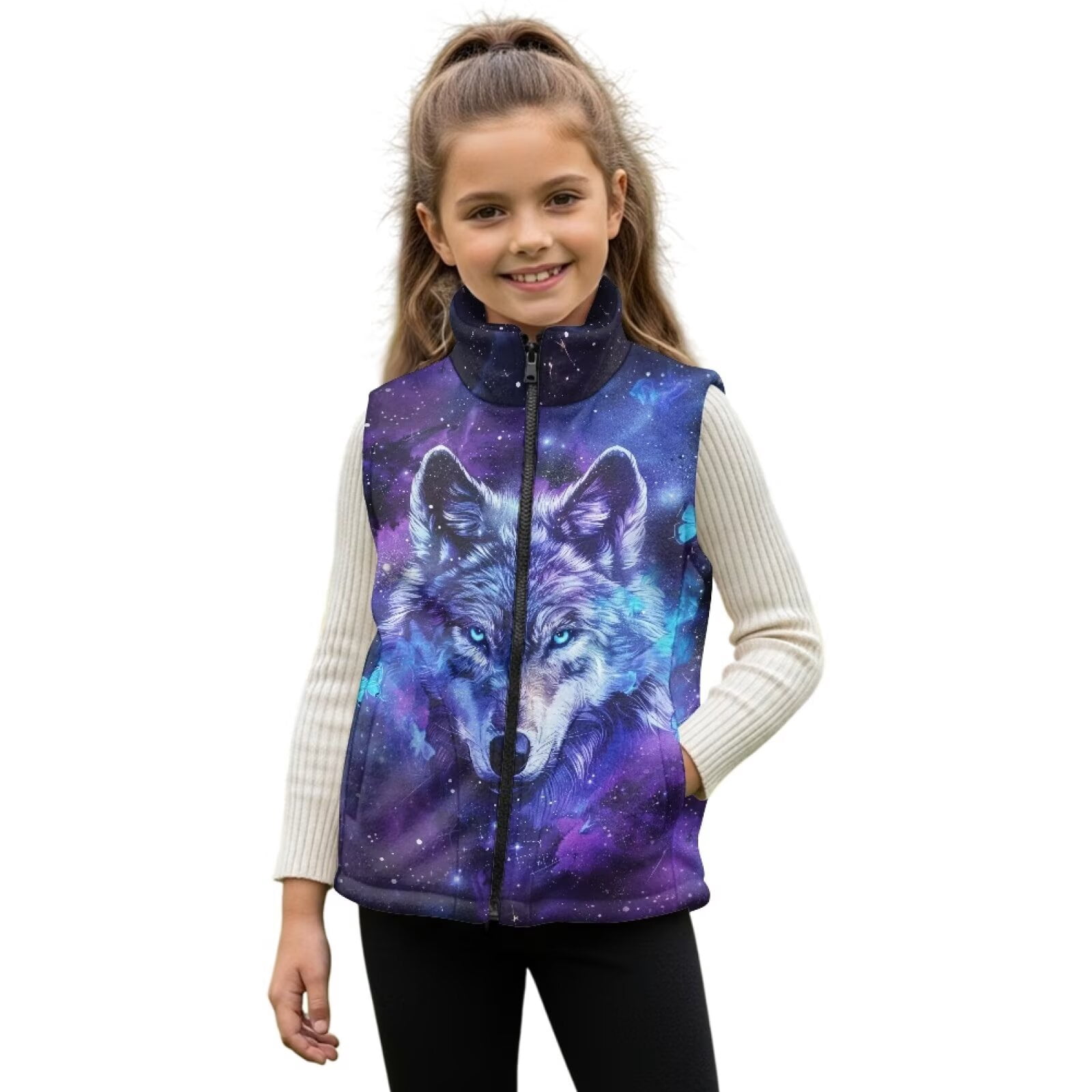 Garronmavis Galaxy Wolf Kids Vest Size 4T Wind Proof Winter Lightweight ...