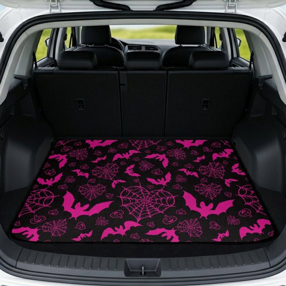 Garronmavis Pink Bat Print Bow Car Trunk Mat 29" x 39" Universal Cargo Mat Rear Trunk Liner Scratchproof Vehicle Interior Accessories Easy to Clean Fits for Most Cars SUV