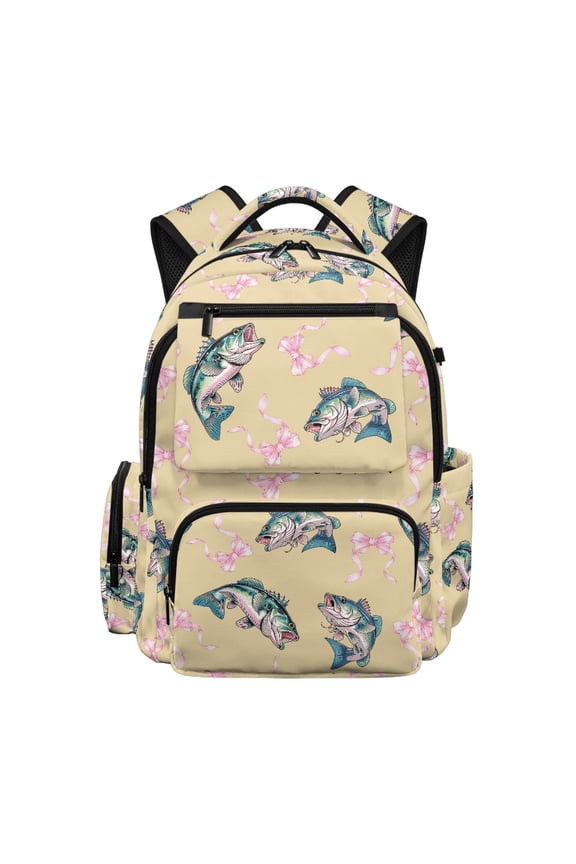 Pink Bow Bass Fish Backpack for Kids for School 8-10 Girls 3rd Grade 17 Inch Elementary School Bags Back to School Gifts Large Capacity Daypack Rucksack