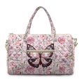 thumbnail image 1 of Garronmavis Pink Butterfly Floral Quilted Duffle Bag for Women, Large Weekender Overnight Travel Carry On Bag with Zipper Pocket & Luggage Sleeve for Gym, 1 of 7
