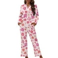 thumbnail image 1 of Garronmavis Pink Flower Women's Pajama Set 2 Piece Button Down Top & Lounge Pants Lightweight Sleepwear Set Soft Breathable Night Clothes for All Seasons, 1 of 7