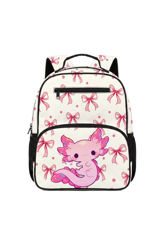 Pink Ribbon Axolotl 13.5 Inch Lightweight Backpack for 3-5 Years Old Toddlers Preschool Boys Backpack with Adjustable Shoulder Straps and Spacious Interior for Girls Kindergarten