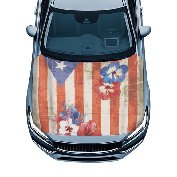 Garronmavis Puerto Rico Flag Car Hood Cover Cute Car Hood Protectors Cover for Winter Washable Hood Covers for Car Breathable Snow Car Cover for Car Hood Decoration