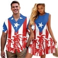 thumbnail image 1 of Garronmavis Puerto Rico Flag Matching Couple Outfits Short Sleeve Shirt for Men Size 4XL and Womens Casual Dress Patchwork Ruffles Sleeveless Sundresses, 1 of 7
