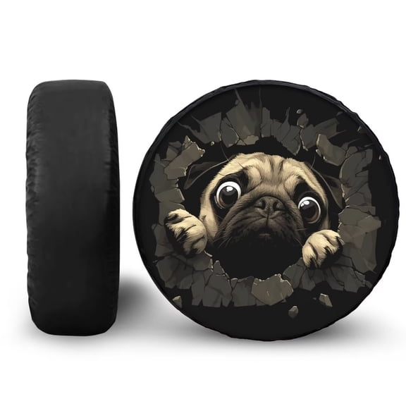 Garronmavis Pug Spare Tire Covers for Trailers Universal Fit 15 Inch Elastic Wheel Tires Cover Waterproof Rv Spare Tire Covers