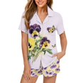 thumbnail image 1 of Garronmavis Purple Flowers Pajama Sets for Women 2 Piece Short Sleeve Tshirt and Shorts Sleepwear Soft Comfywear Loungewear Set with Pockets, 1 of 7