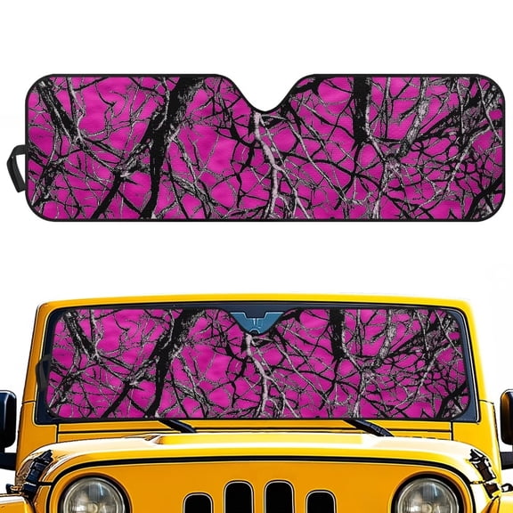 Garronmavis Purple Hunting Forest Foldable Windshield Sun Shade Compatible with Jeep Wrangler Sun Shade Keep Car Interior Cooler