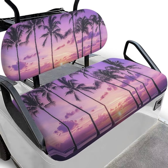 Garronmavis Purple Sunset Palm Tree Golf Cart Seat Covers Set Breathable Front Seat Cover for All Weather Keeps Comfortable and Clean Universal Fit Interior Protection