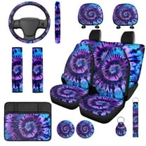 Garronmavis Purple Tie-Dye Car Seat Covers Full Set 14 Pack Steering Wheel Protector Car Headrest Cover Armrest Cover and Auto Seat Belt Covers Full Coverage Universal Fit for Cars SUV