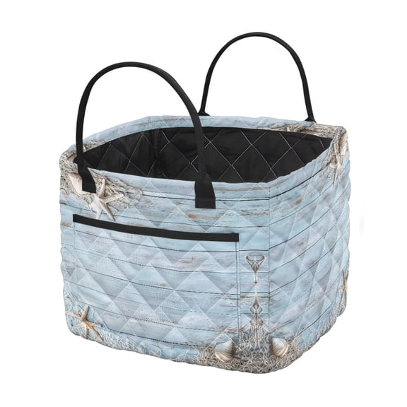 Garronmavis Quilted Fabric Laundry Basket, Built-in Carry HandlesDecorative Dual-Function Storage Hamper for Bedrooms, Nurseries, Bathrooms, Household Item Organization Coastal Nautical