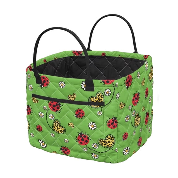 Garronmavis Quilted Laundry Basket, Cute Ladybug Print with Built-In Carry Handles, Versatile Decorative Storage Hamper for Bedroom, Nursery and Laundry Room Use