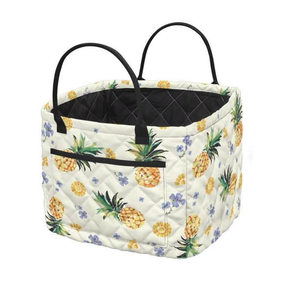 Garronmavis Quilted Laundry Basket,Foldable Quilted Storage Basket with Carry Handles, Pineapple Print Laundry Hamper for Bedroom Laundry Nursery Organization Car Storage