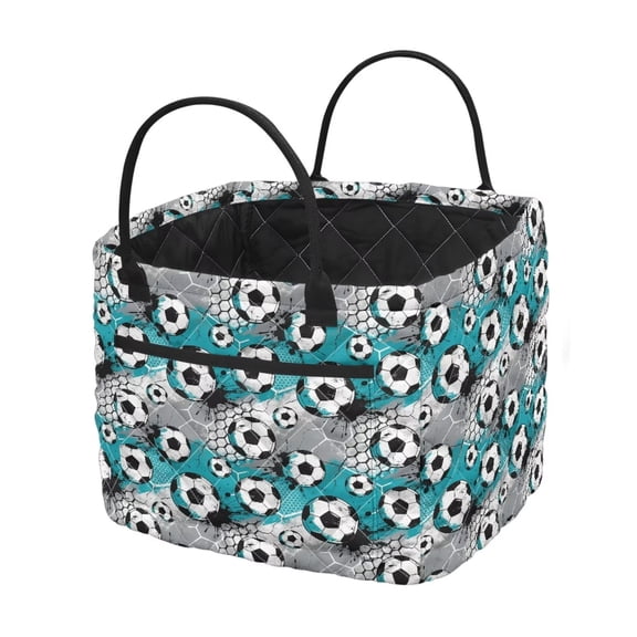 Garronmavis Quilted Laundry Basket, Sturdy Storage Hamper with Built-In Carry Handles, Soccer Print Multi-Use Organizer for Bedroom, Nursery, Bathroom Dirty Clothes and Toy Storage
