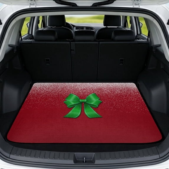 Garronmavis Red Green Bow Holiday Car Cargo Liner Universal Size 29" x 39" Scratch Resistant Car Interior Gear For Camping Hiking Outdoor Trips