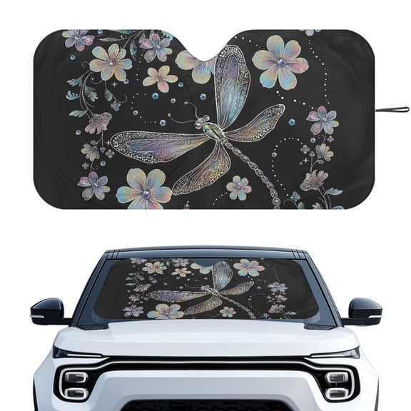 Garronmavis Retro Dragonfly Sun Shade for Car Window Front Windshield Foldable Car Sun Shade For Windshield Reflect UV Sun And Heat Protector Accessories for Truck Van Mid SUV 66.5 x 34.5 inches