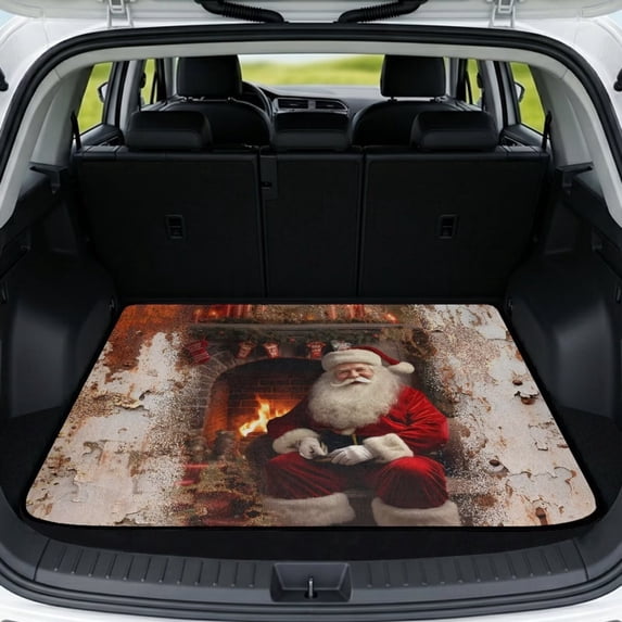 Garronmavis Rustic Fireplace Figure Car Trunk Mat Size 29" x 39" All Weather Auto Trunk Cargo Liner Holiday Protective Mat For Pet Owners