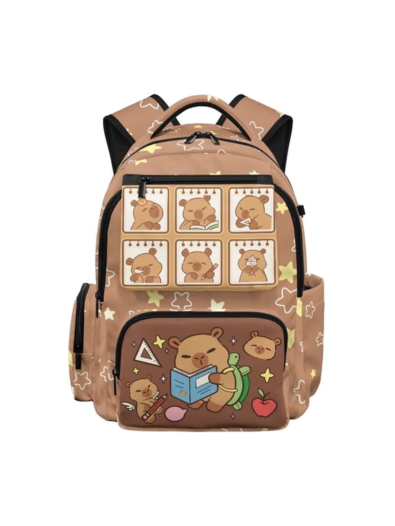 Scholar Capybara 17 Inch Kids Backpack for Girls Breathable School Bag with Padded Tablet Sleeve & Multi-Pockets for 9-12 Years Old Bookbag for Elementary