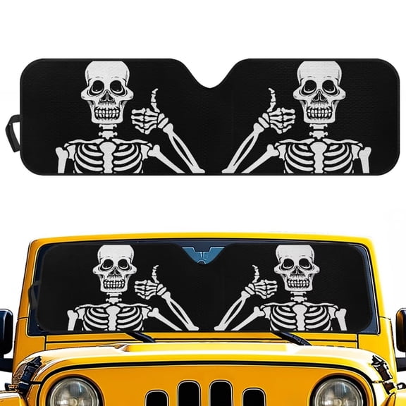 Garronmavis Skeleton Windshield Sun Shade Compatible with Wrangler JK JKU TJ 1997-2018, Foldable Windshield Sunshade Sun Visor Blocks UV Rays