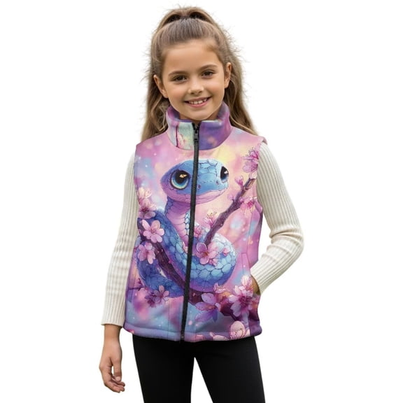 Garronmavis Snake Zippered Vest Stylish Flowers Girls Zip Up Vests Lightweight Sleeveless Jackets Outerwear with Pockets Fashion Fall Winter Warm Sleeveless Outerwear for Girls 5-6