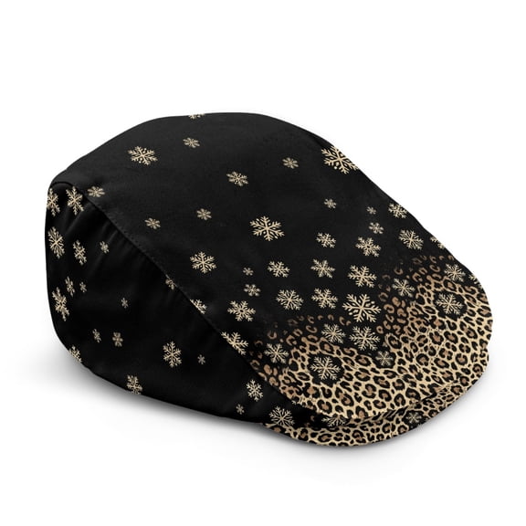 Garronmavis Snowflake Leopard Print Flat Cap for Men Breathable Cabbie Beret Hat Retro Gatsby Ivy Cap for Winter Holiday Driving Outdoor Casual Wear
