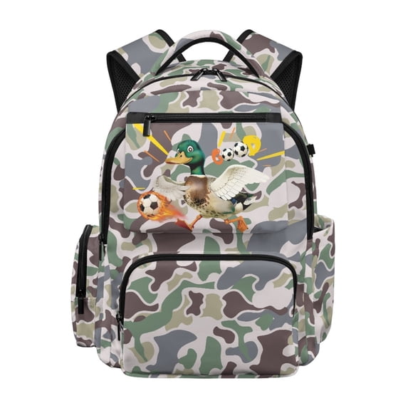 Garronmavis Soccer Duck Camo School Backpack for Boys 10-12 Bookbags 17 Inch Multi Compartments Large Capacity Primary School Bags Students Daypack Backpacks