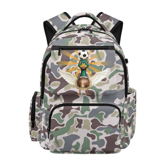 Garronmavis Soccer Duck School Backpack for Boys 8-12 Camo Bookbags Large Capacity School Bags with Zipper Pockets for Primary Students 17 Inch Rucksack