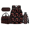 thumbnail image 1 of Garronmavis Solid Black Allover Red Cherry Fruit Children Backpack Combo, 17 Inch Minimal Fruit Theme School Bag with Thermal Lunch Pack, Pen Case and Drink Bottle Holder, 1 of 8