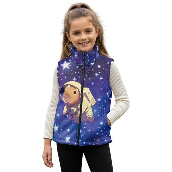 Garronmavis Space Capybara Kids Vest 4T Wind Proof Winter Lightweight Sleeveless Fleece Jacket with Pocket Comfortable Boys Zippered Vests Versatile Fall Outfits Fashion Clothing