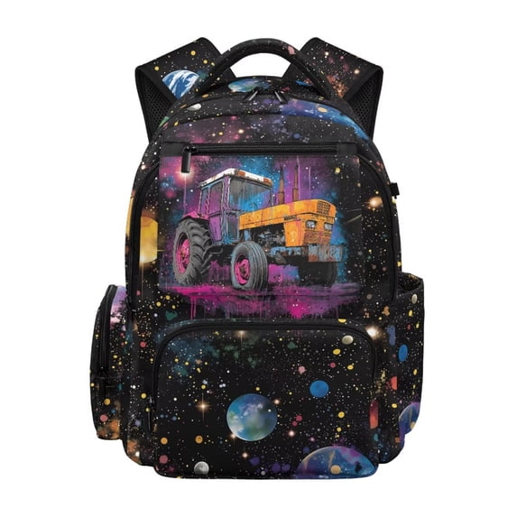 Garronmavis Space Tractor 17-inch Elementary Student Backpack Lightweight Multi-Pocket, Durable School Bag with Reinforced Stitching for Long Lasting Daily Use