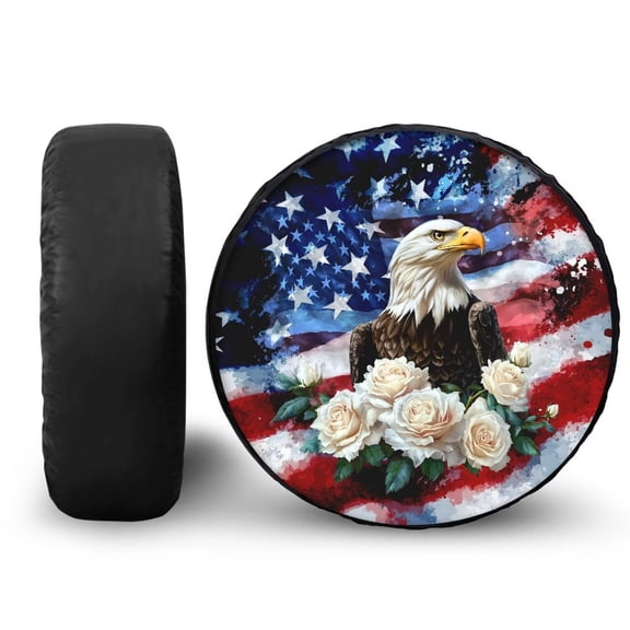 Garronmavis Spare Tire Cover Anti-Proof Waterproof Cars Spare Wheel Tires Covers Rv Essentials 15 Inch Wheel Universal Fit RV SUV Flower American Flag Eagle