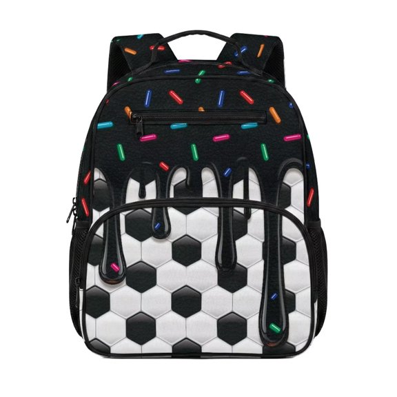 Garronmavis Sprinkle Soccer 13.5 Inch Toddler Backpack Boys Girls 3-5 Years Old Spacious Interior School Backpack with Adjustable Shoulder Straps and Lightweight Design for Preschool