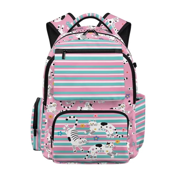 Garronmavis Striped Cat Backpacks for School Smooth Zippers School Bag Large Capacity Book Bag 17-inch for 6-10Y Primary School Students Back to School Gift