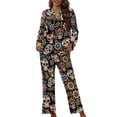 thumbnail image 1 of Garronmavis Sugar Skull Flowers Womens Long Sleeve Pajama Set 2 Piece Halloween Theme Button Down Sleepwear Cozy Soft Loungewear Set Nightwear PJs with Pockets, 1 of 7