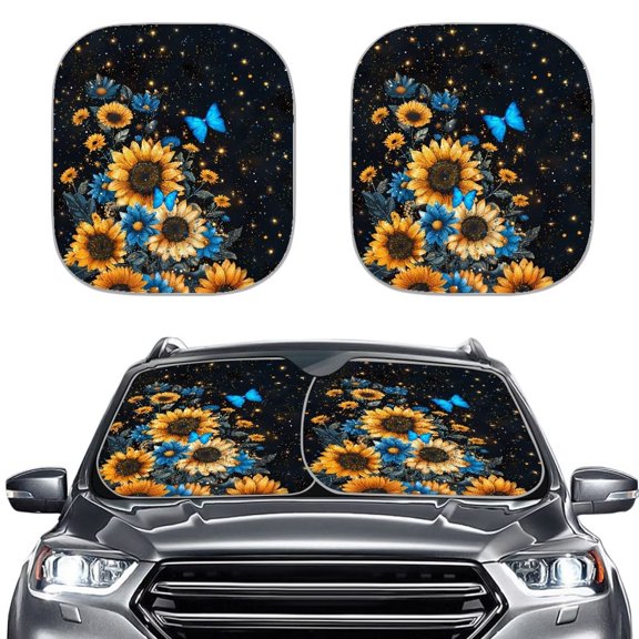 Garronmavis Sunflower Blue Butterfly Sun Shade Car Windshield Foldable Car Sun Visor Sunlight Protector for Women Girls Decor Cars,Easy to Install