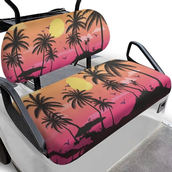 Garronmavis Sunset Palm Tree Golf Cart Seat Cover, Washable Soft Polyester Interior Accessiores for Golfer Outdoor Sports Breathable Air Golf Cart Replacement Seat Cover