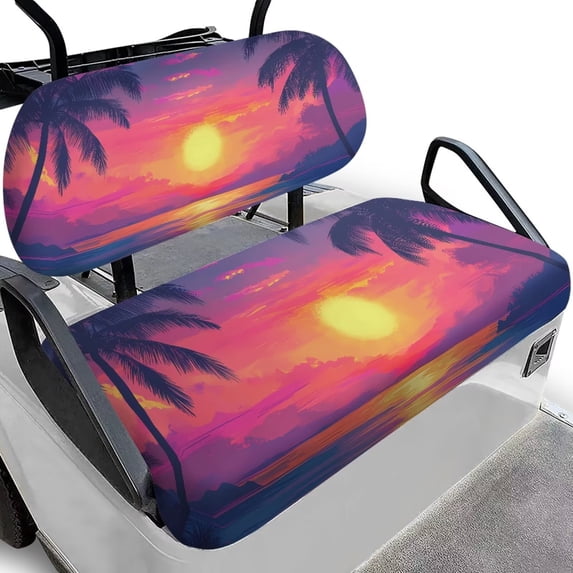 Garronmavis Sunset Palm Tree Golf Cart Seat Covers Washable Split Backrest Front Seat Cover Easy to Install for Outdoor Protection Summer Accessiores Universal Fit