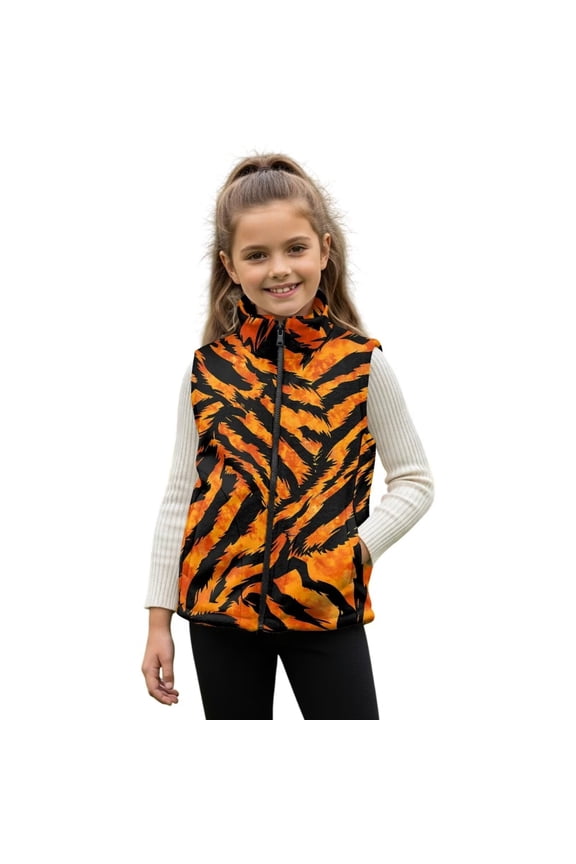 Tiger Print Kids Vest Size 4T Versatile Boys Outerwear Vests Stylish Sleevless Fall Winter Warm Outerwear With Pockets Fashion Warm Lightweight Winter Coat with Pocket