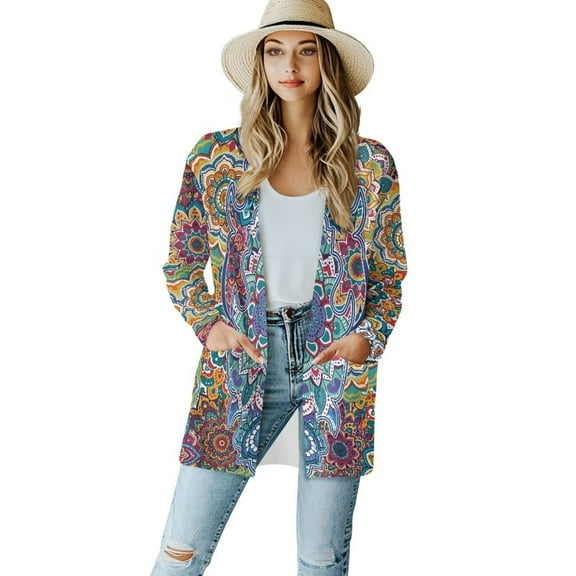 Garronmavis Trendy Cardigans for Women Loose Fit Dressy Jackets Long Sleeve Sun Shirts Plus Size Lightweight Casual Blouse Tops Office Business Clothes Aesthetic Mandala