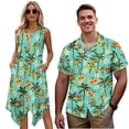 thumbnail image 1 of Garronmavis Tropical Flowers Matching Beach Outfits for Couples Mens Short Sleeve Shirt Size M and Women's Round Neck Dress Polyester Loose Sleeveless Sundress with Pocket, 1 of 7